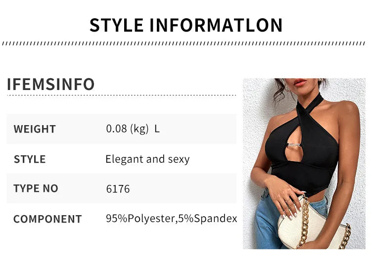 Top Crop Halter Sem Mangas em Bandagem Cruzada Sexy com Ombros à Mostra para Mulheres