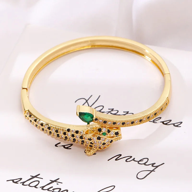 Nova Exquisita Pulseira de Leopardo Feminina Full Diamond Luxo Leve Hip Hop Personalizada