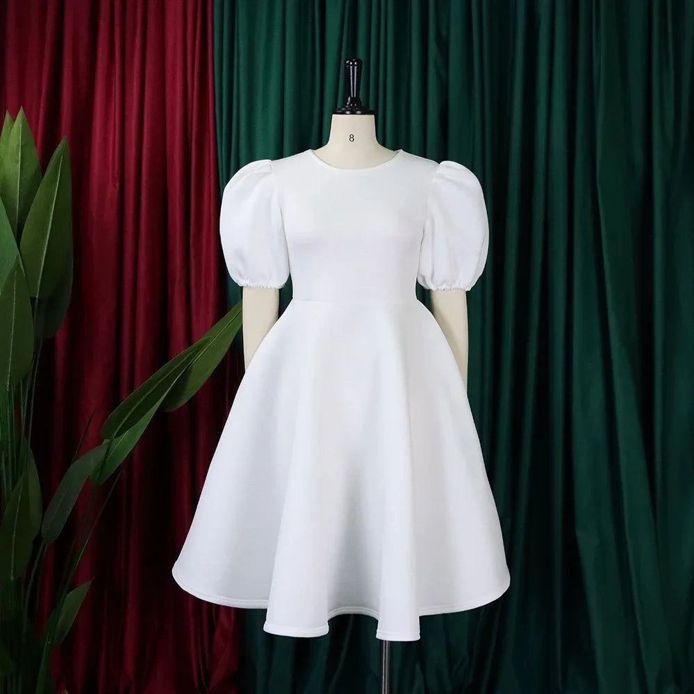 Vestidos Elegantes para Mulher 2024, Decote em O, Manga Curta, Cintura Alta, Pregas, Midi Luxuoso para Festas de Aniversário e Jantares