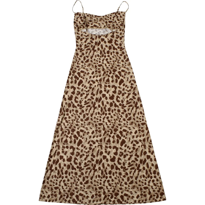 Vestido de Verão Sexy com Estampa de Onça Puss Estranha para Mulher, Com Decote Colarinho, Alças Finas, Costas Descobertas, Rendas, para Festas e Clube, Vestidos Justos