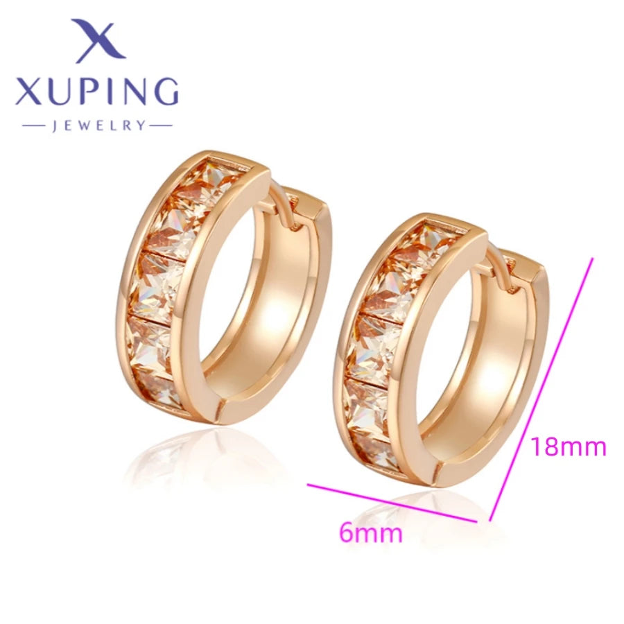 Brincos de argola elegantes em forma redonda, cor dourada, nova chegada da Xuping Jewelry, moda para mulheres e presentes de aniversário para colegiais X000745140