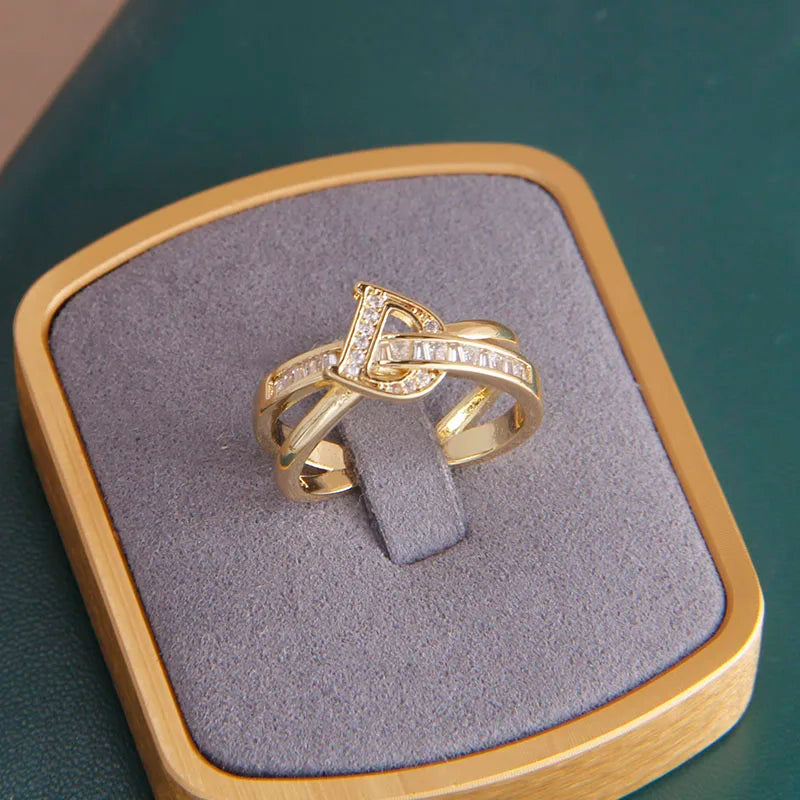 Anéis Ajustáveis de Cristal Sight Novo Letra D para Mulheres, Joias de Marca de Moda, Anéis Cruz de Zircônia, Acessórios de Festa, Presentes
