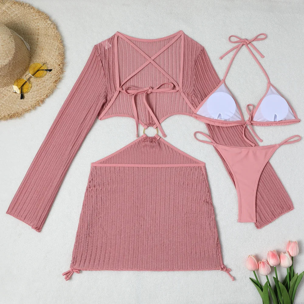 Biquínis Sexy 2025 Trajes de Banho Femininos Conjunto de Biquíni Brasileiro de Três Peças Roupas de Praia Trajes de Banho para a Piscina