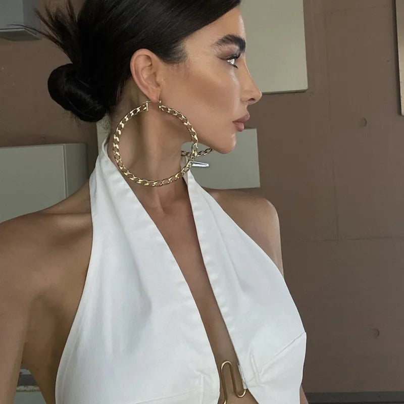 Top Crop Sem Mangas Off Shoulder Halter Sexy Mery Elegante Sem Alças Costas Expostas Slim Skinny Verão para Festas de Rua Feminino