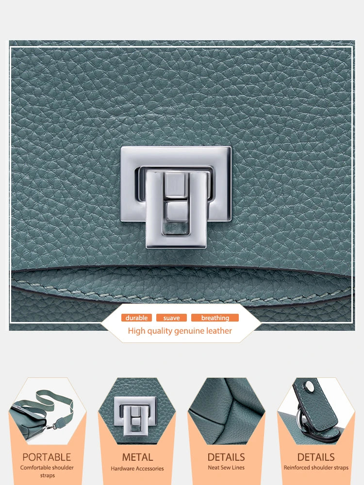 Zency Women's Genuine Leather Top-Handle Bag Simple Fashion Envelope Luxury Brand Shoulder Handbag Small Crossbody for Female