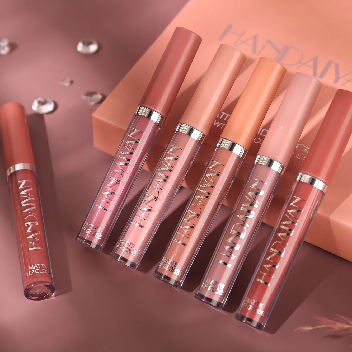 Conjunto HANDAIYAN com 6 Batons Líquidos Não Grudentos, Caixa de Presente de Brilho Labial de Longa Duração – Brilho Labial com Acabamento Fosco, Resistente ao Desgaste