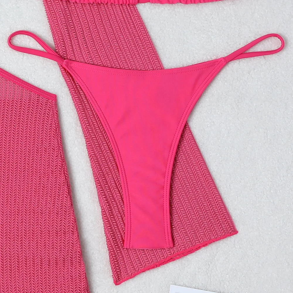 Biquínis Sexy 2025 Trajes de Banho Femininos Conjunto de Biquíni Brasileiro de Três Peças Roupas de Praia Trajes de Banho para a Piscina