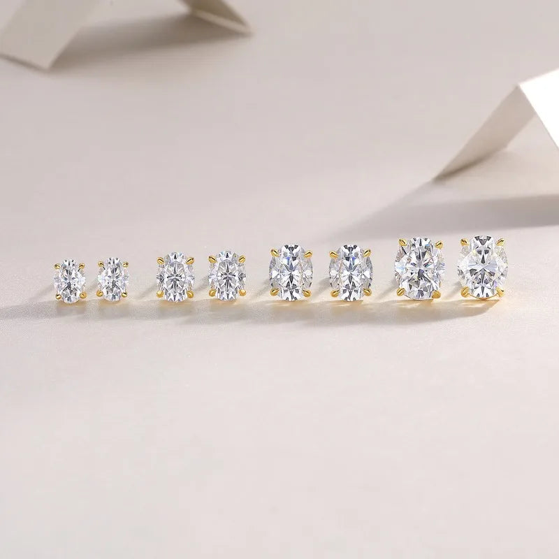 Brincos de Moissanite em Corte Oval com Estilo S925 Prata Banho de Ouro 18K para Mulheres, Brincos Solitário, Presente de Casamento, Joia com Certificado