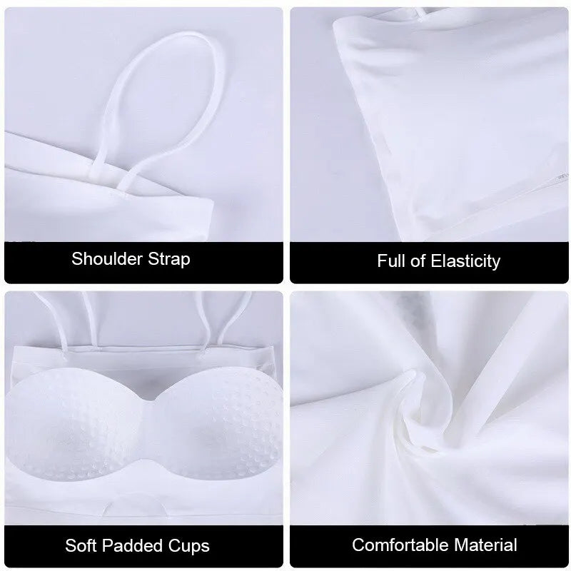 Top Cropped Feminino Sexy Sem Costura 2023 Verão Blusa Branca com Alças Top Camisola Costas de Fora Tecido Sólido