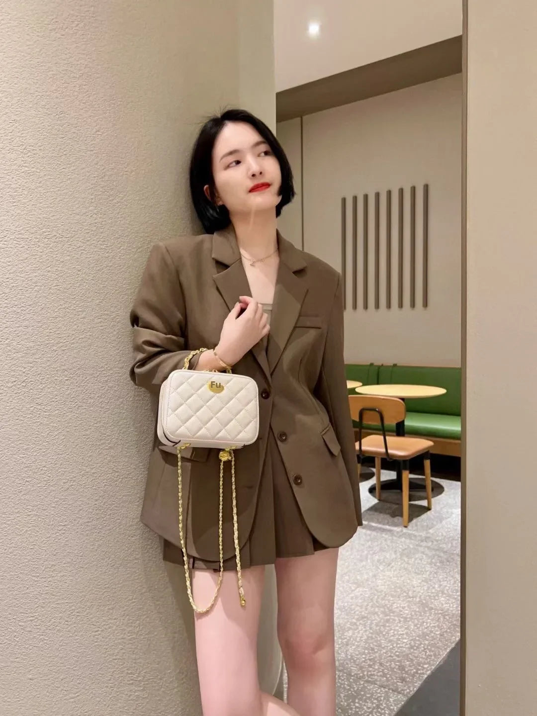 2024 New Styleargyll Genuine Leather Tweed Box Bag Women's High-end Feel Chain Fashionable Versatile Shoulder Crossbody Bag