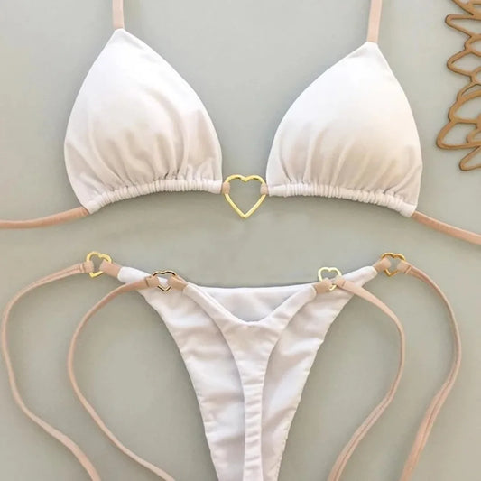 Novo Maiô Branco Sólido para Mulheres, Conjunto de Dois Peças com Cintura Baixa e Laço, Moda de Praia