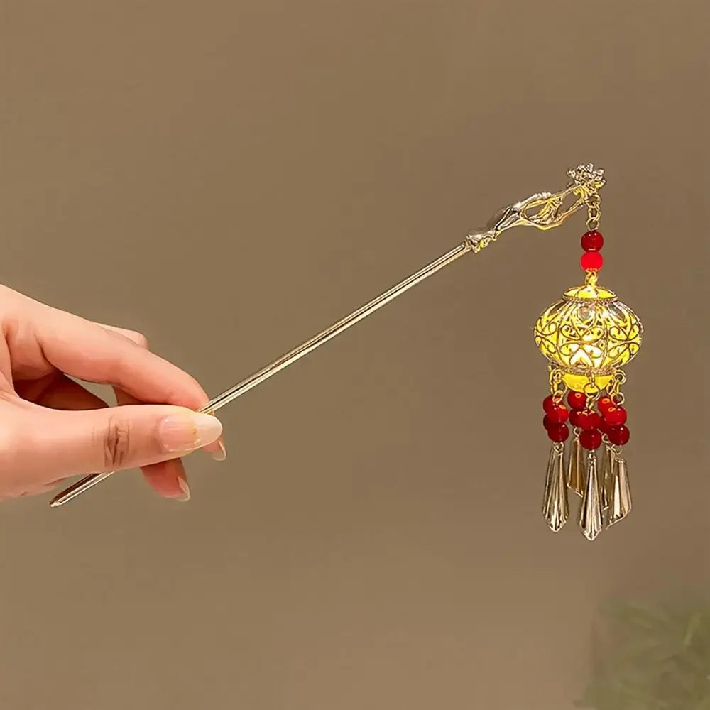 Pinhão de cabelo estilo chinês com hastes de metal, estilo antigo, com franja de orquídea, flor, tassel e acessórios para cabelo feminino.