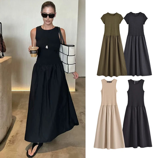 Vestidos de Verão Femininos 2025 Novo Chic Slim Simples Elegante Vestido de Férias Rua Feminino Confortável Vestido de Viagem Jovem