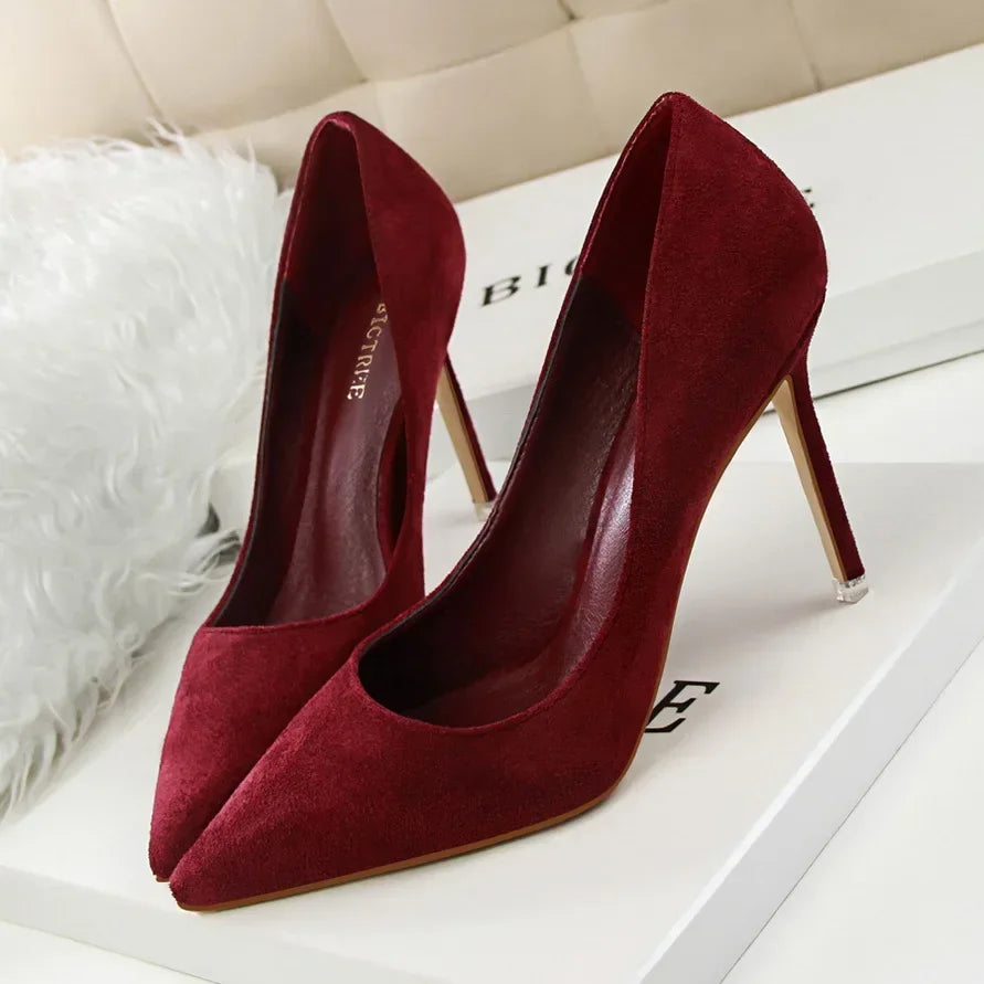 Sapatos de Salto Alto Femininos Elegantes em Lã Laranja Roxo para Festa de Banquete à Noite, Scarpin Clássico em Burgundy, 9cm de Salto Alto, Tamanho Plus