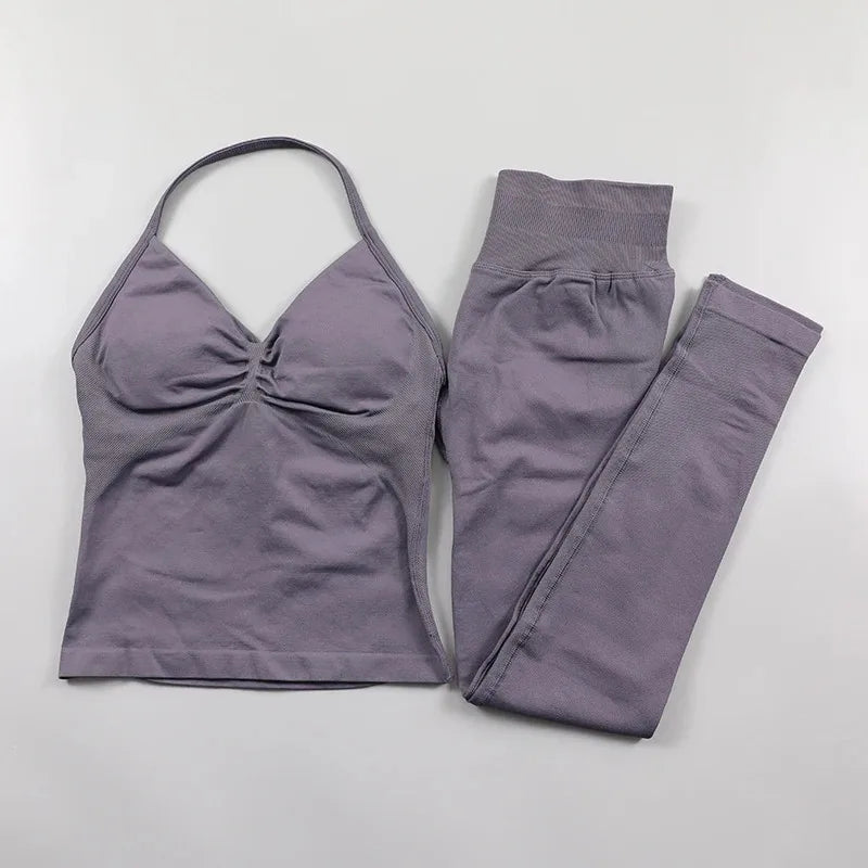 Conjunto de Leggings Impact para Mulheres Conjunto de Yoga Sem Costura Roupa de Fitness Legging com Bumbum Definido Top de Tanque Almofadado Conjuntos de Treino Roupas Esportivas