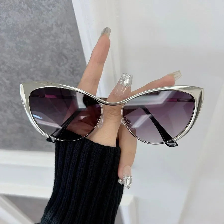 Óculos de sol estilo gato casuais para mulheres e homens, armação em metal, luxuosos, marca de moda.