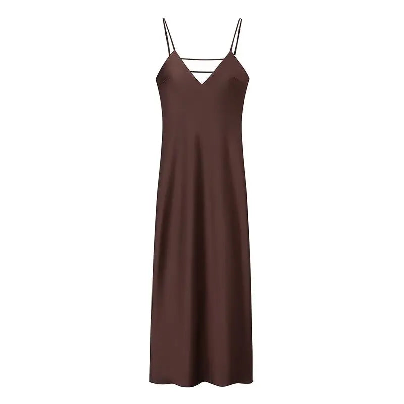 Vestido Longo Elegante Sem Mangas TRAFZA Feminino de Verão Amarelo Manchado com Decote em V para Festa e Férias 2025