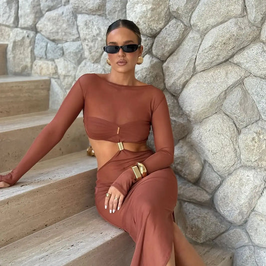 Biquíni Fatiado de 3 Peças Sexy para Mulheres, Maiô com Saia Longa, Cobertura para Praia, Roupa de Banho, Bodysuit