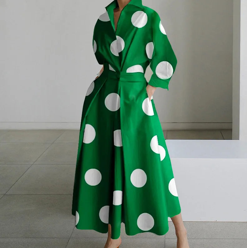 Vestidos Para Mulheres 2024 Vestido Casual Elegante de Verão para Festa, Vestido Camiseta de Bolinha com Decote em V, Estampa Solta com Botões