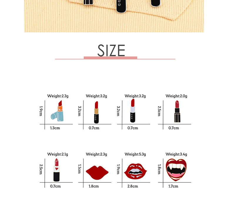 Meninas Sexy Lábios Vermelhos e Alfinetes de Esmalte de Batom, Charme Feminino, Broches de Metal, Pin de Lapela para Casaco, Chapéu, Bolsa, Pins Distintivos, Acessórios de Joias, Presente