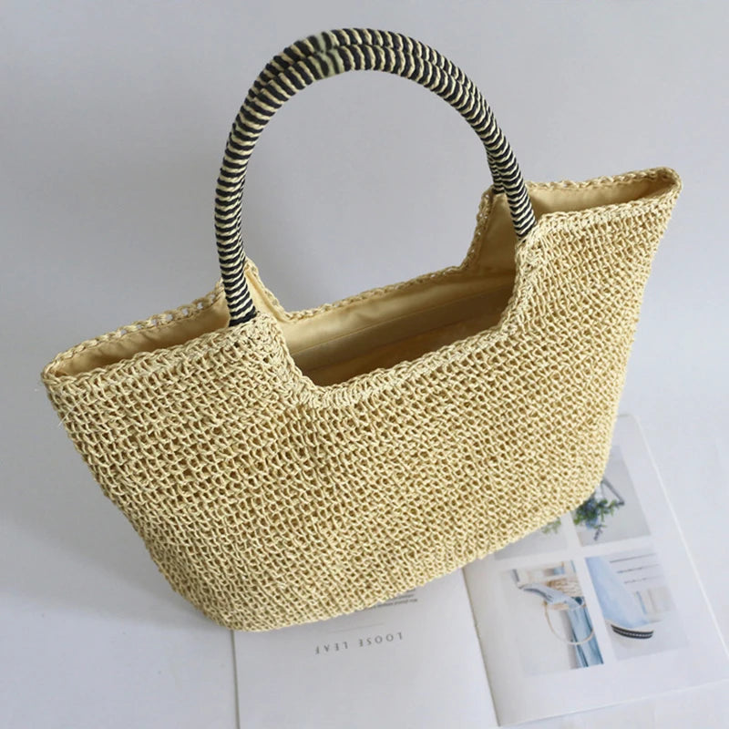 Women Beach Vintage Handmade Woven Shoulder Bag Raffia Rattan Shopping Bags Bohemian Ladies Summer Travel Vacation Casual Totes