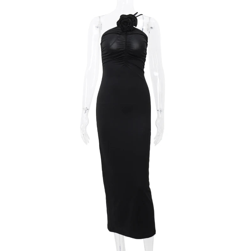 OndeMery Mulheres Elegantes Vestido Sólido Sem Mangas Slim Estético Alça Obliqua Costas Nuas Vestidos de Festa Moda Roupas para a Noite