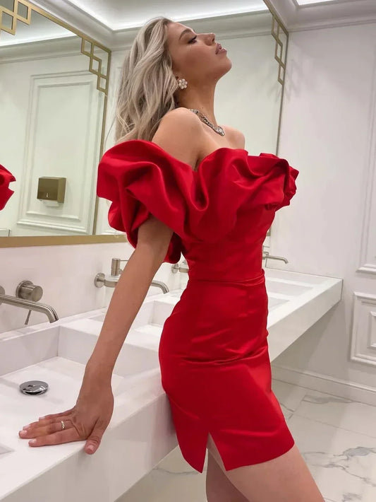 Vestidos de Festa Vermelho Elegantes Moda Feminina Tunics de Cintura Alta com Decote Oco Vestido Justo de Pacote de Quadril Curto para Praia 2025 Y2K