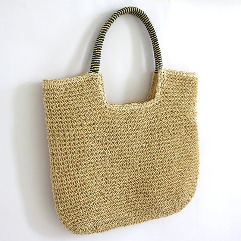 Women Beach Vintage Handmade Woven Shoulder Bag Raffia Rattan Shopping Bags Bohemian Ladies Summer Travel Vacation Casual Totes