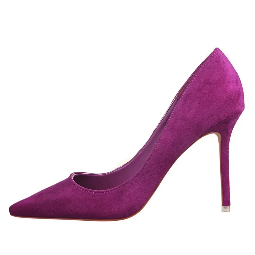 Sapatos de Salto Alto Femininos Elegantes em Lã Laranja Roxo para Festa de Banquete à Noite, Scarpin Clássico em Burgundy, 9cm de Salto Alto, Tamanho Plus