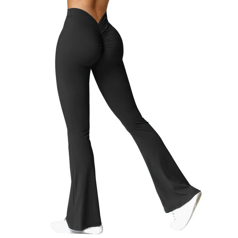 Leggings Micro Horn de Moda para Mulheres, Calças Esportivas com Cintura V nas Costas, High Waist, Levanta Bumbum, Calças de Ginástica, Leggings Casuais Slim Sólidas
