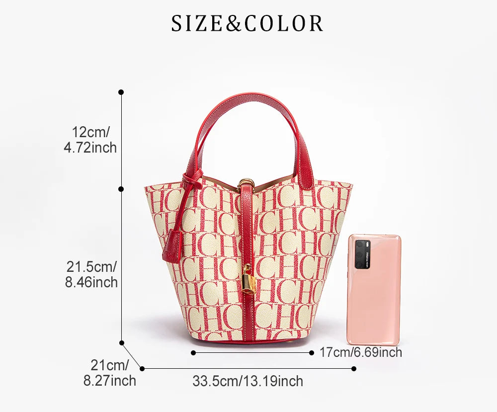 Classic Fashion Retro Design New 2024 Women's Vegetable Basket Bag with Metal Decorative Letter Design Women's Handbag