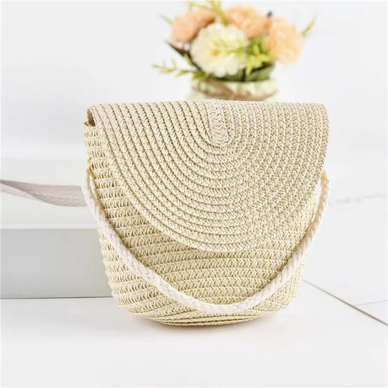 New Half Round Straw Bags for Women Summer Beach Rattan Bag Handmade Woven Half Moon Crossbody Handbags Bohemia