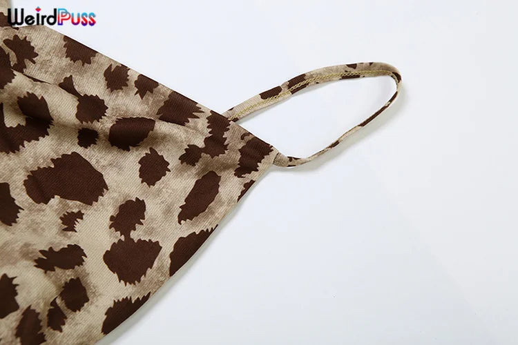Vestido de Verão Sexy com Estampa de Onça Puss Estranha para Mulher, Com Decote Colarinho, Alças Finas, Costas Descobertas, Rendas, para Festas e Clube, Vestidos Justos
