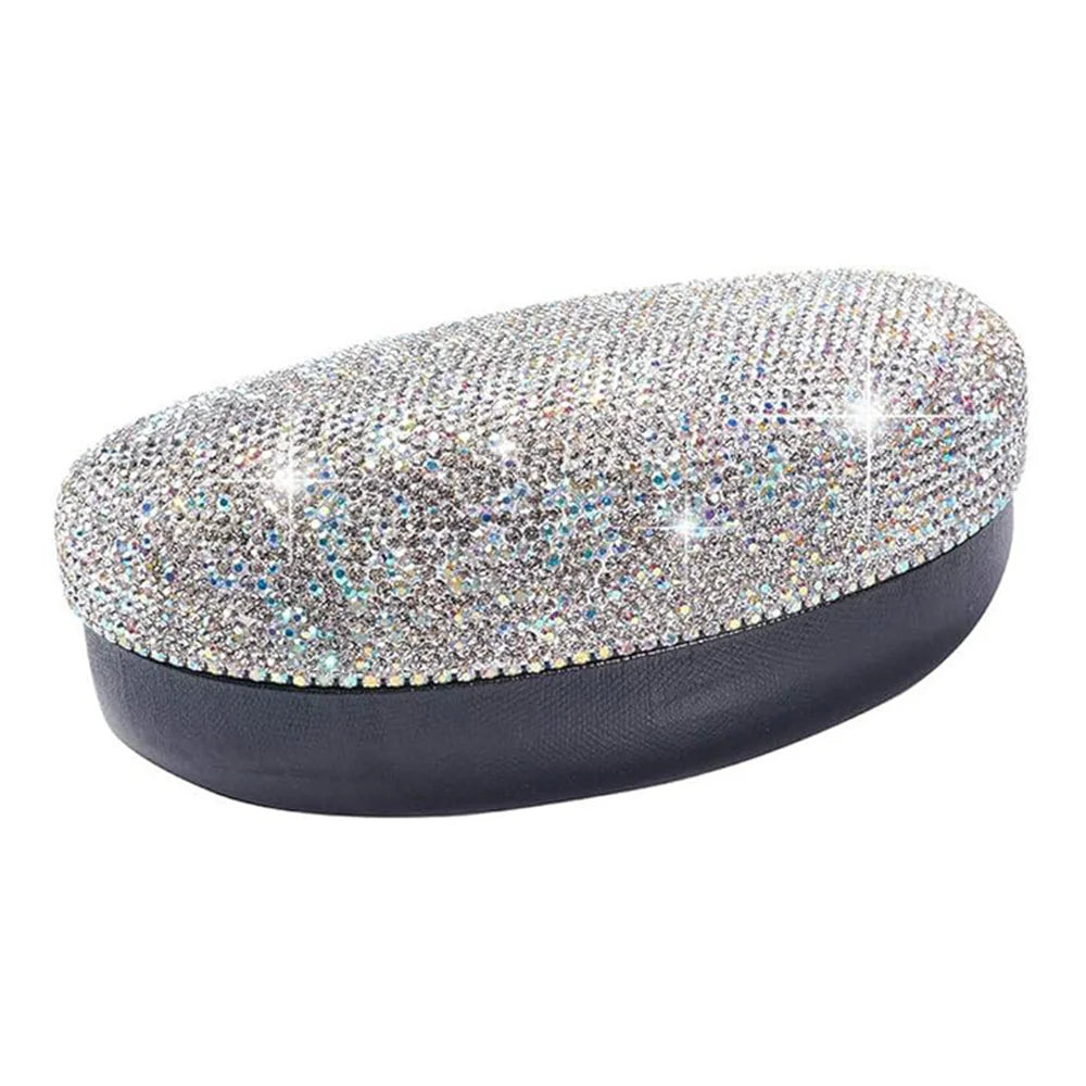Estojo de Óculos de Luxo com Glitter de Diamante, Caixa para Óculos de Sol com Strass Brilhante, Organizador de Mesa de Cristal e Container de Armazenagem