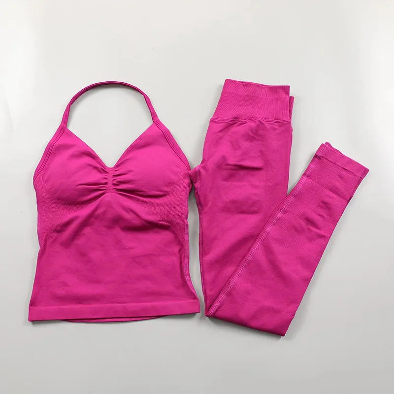 Conjunto de Leggings Impact para Mulheres Conjunto de Yoga Sem Costura Roupa de Fitness Legging com Bumbum Definido Top de Tanque Almofadado Conjuntos de Treino Roupas Esportivas