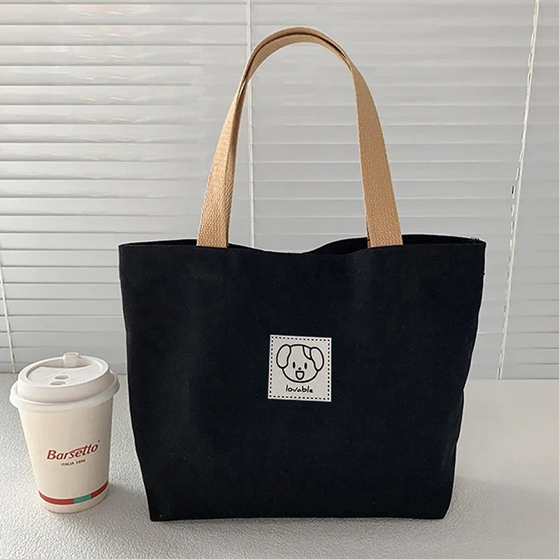 Moo Deng Fashion Canvas Women's Handbag Cute Travel Picnic Food Bag Lunch Bag