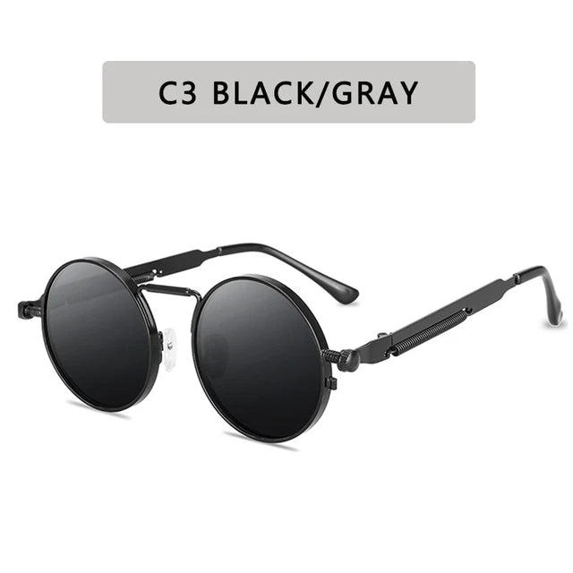 Óculos de sol estilo punk vintage para homens, armação redonda em metal, óculos de sol para mulheres, moda, eyewear, gafas de sol mulher UV400