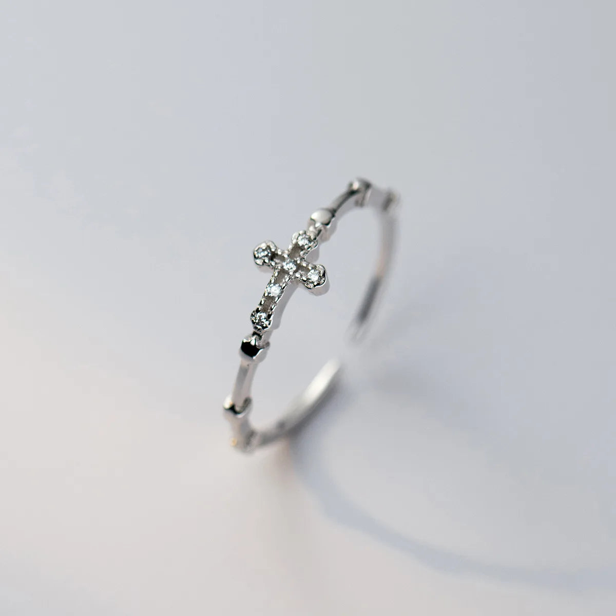 Anel Prata 925 52-59mm Anéis Coreanos para Mulheres Joias de Prata Esterlina 925 Anéis Religiosos de Zircônia Cruz Ajustáveis para Meninas