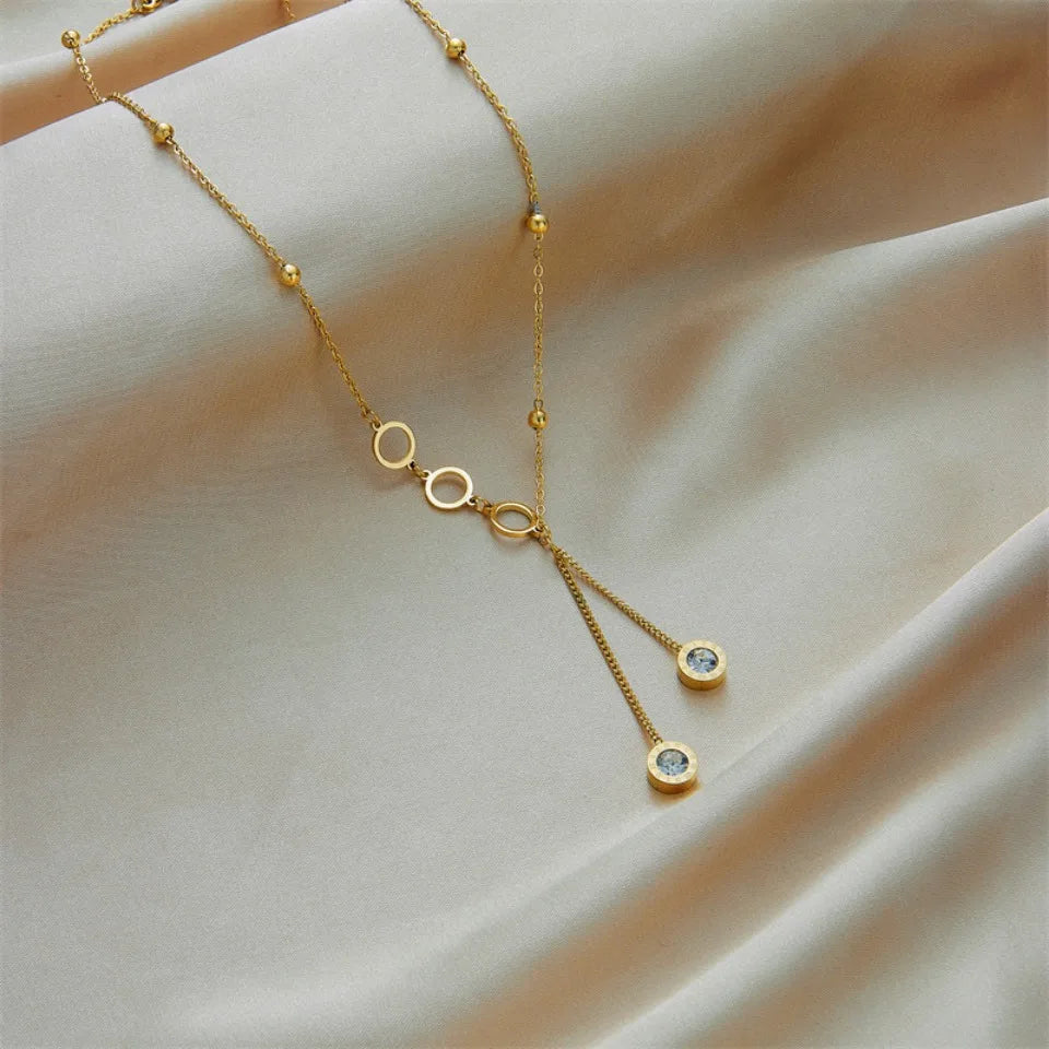 Colar de Números Romanos da Nova Tendência para Mulheres, Moda, Cor Dourada, Colares Longos com Pingente de Zirconia, Joias para Meninas