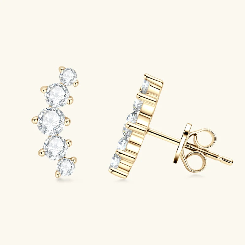 Brincos em Moissanite IOGOU D VVS1 com Curvas Graduadas para Mulheres, Brincos de Pirecing em Estilo Stud, Joias Finas em Prata Esterlina 925