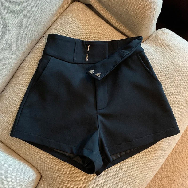 Shorts Femininos Mooyufon Shorts Pretos Femininos Harajuku Elegância Shorts de Cintura Alta A Linhas Slim Casuais Calças Retas de Menina Sexy