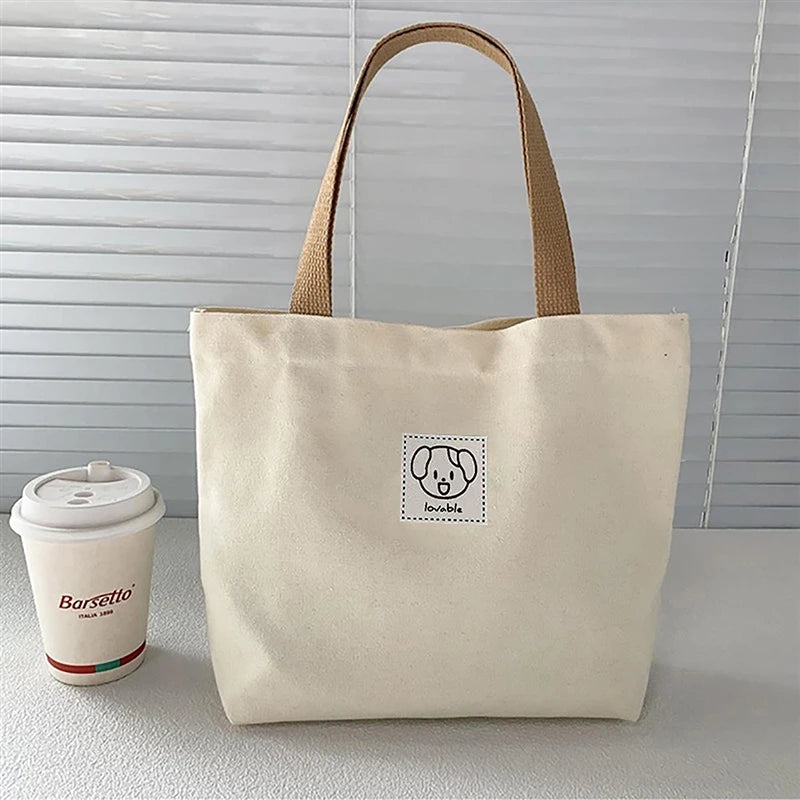 Moo Deng Fashion Canvas Women's Handbag Cute Travel Picnic Food Bag Lunch Bag
