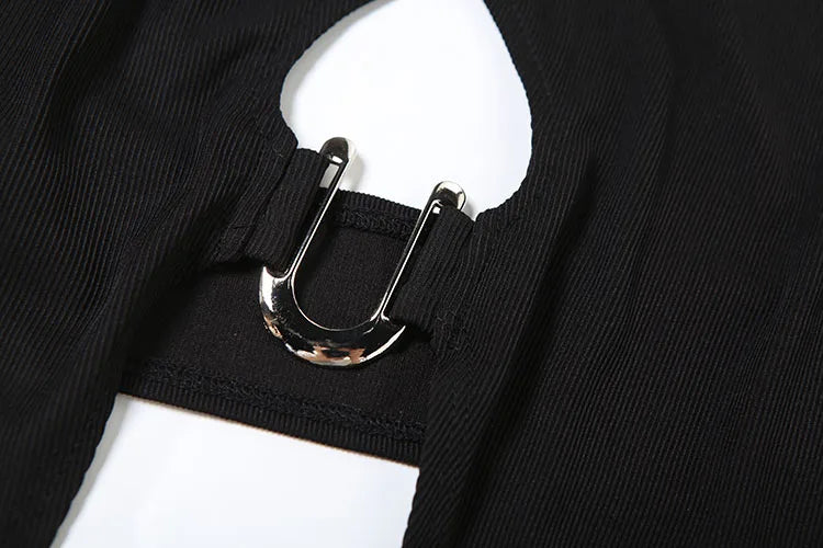 Tops de Anel em Metal em Formato de N com Decote nas Costas, Sem Mangas, Botões Halter Sexy e Charmoso para Mulheres - Roupas Midnight