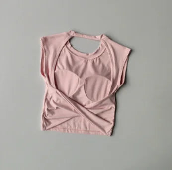 Camiseta esportiva sem costas, com almofada fixa no peito, justa, de secagem rápida, suit de yoga afinado para mulheres.