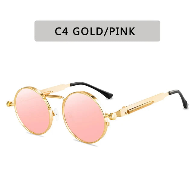 Óculos de sol estilo punk vintage para homens, armação redonda em metal, óculos de sol para mulheres, moda, eyewear, gafas de sol mulher UV400