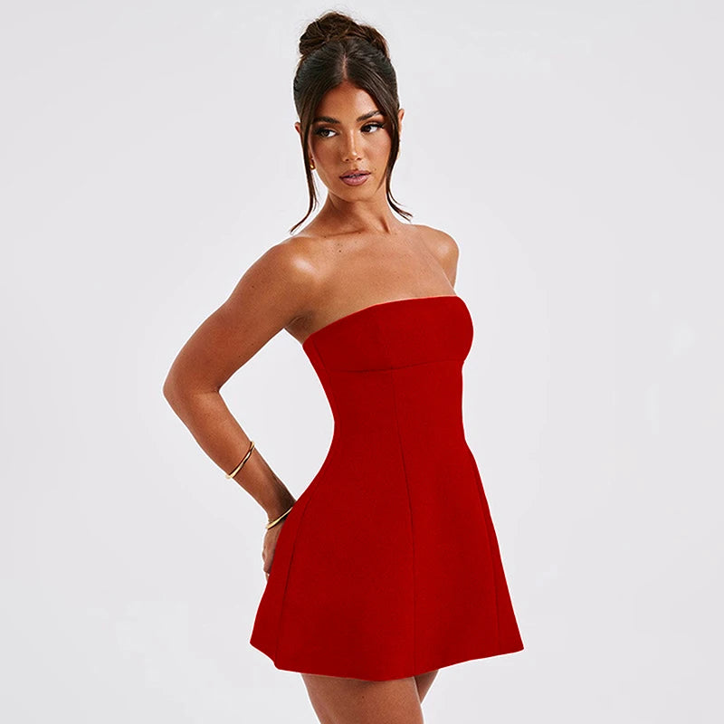 Vestido A-Line Sexy para Mulheres, Novo, Sólido, Sem Mangas, Ombros à Mostra, Vestidos Justos, Moda Elegante para Festa e Balada