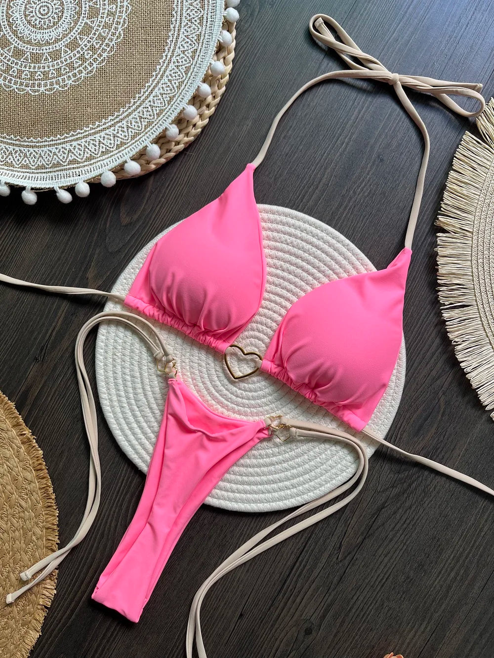 Conjunto de Biquíni Sexy Halter de Cor Sólida RUOTONSEPT, maiô feminino de duas peças, com triângulo e fio dental, traje de banho estilo brasileiro.
