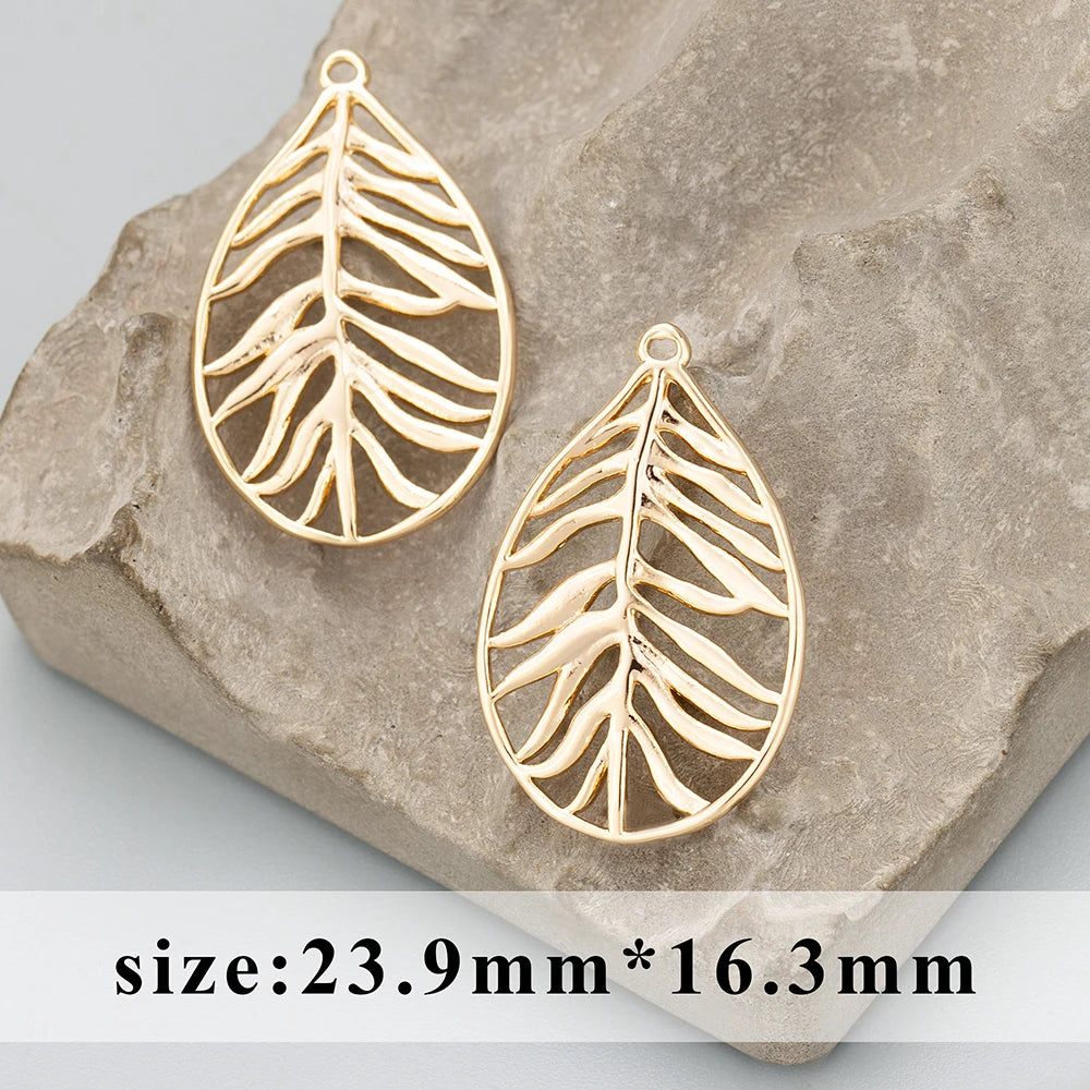 GUFEATHER MD66, acessórios de joalheria, banhado a ródio de ouro 18k, cobre, formato de folha, fabricação de joias, encantos, pingentes DIY, 6pcs/lote