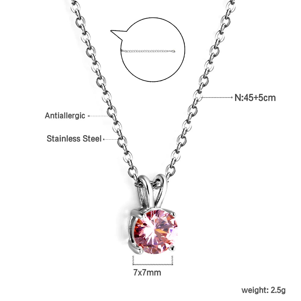 Colar de Pingente Redondo de Zirconia Cúbica de Aço Inoxidável ASONSTEEL para Mulheres, Joias Minimalistas Charmosas, Design Brilhante como Presente