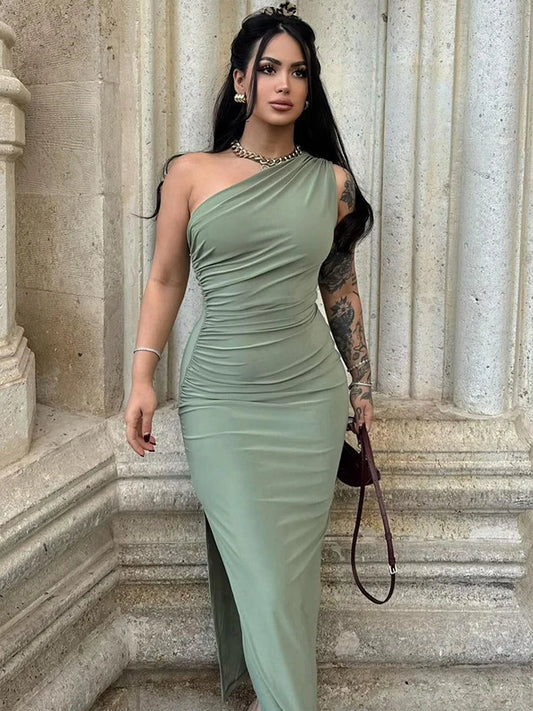 Vestido Maxi de Verão para Mulheres Sexy Fenda Moda Sem Mangas Costas Nuas Vestido Slim Feminino Casual Streetwear Clube Elegante Vestidos de Festa